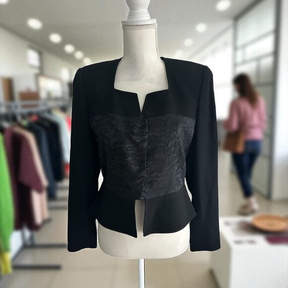 ZELDA Vintage Black Lace Paneled Long Sleeve Jacket Blazer Size 6 - Picture 1 of 7